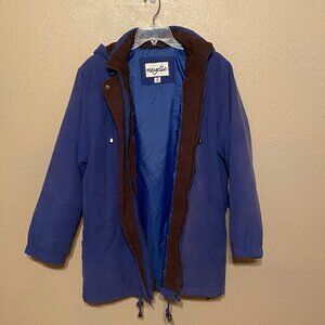 NEYELLE Women's heavy Blue Zip Up Jacket with Hood Size (M) Vintage